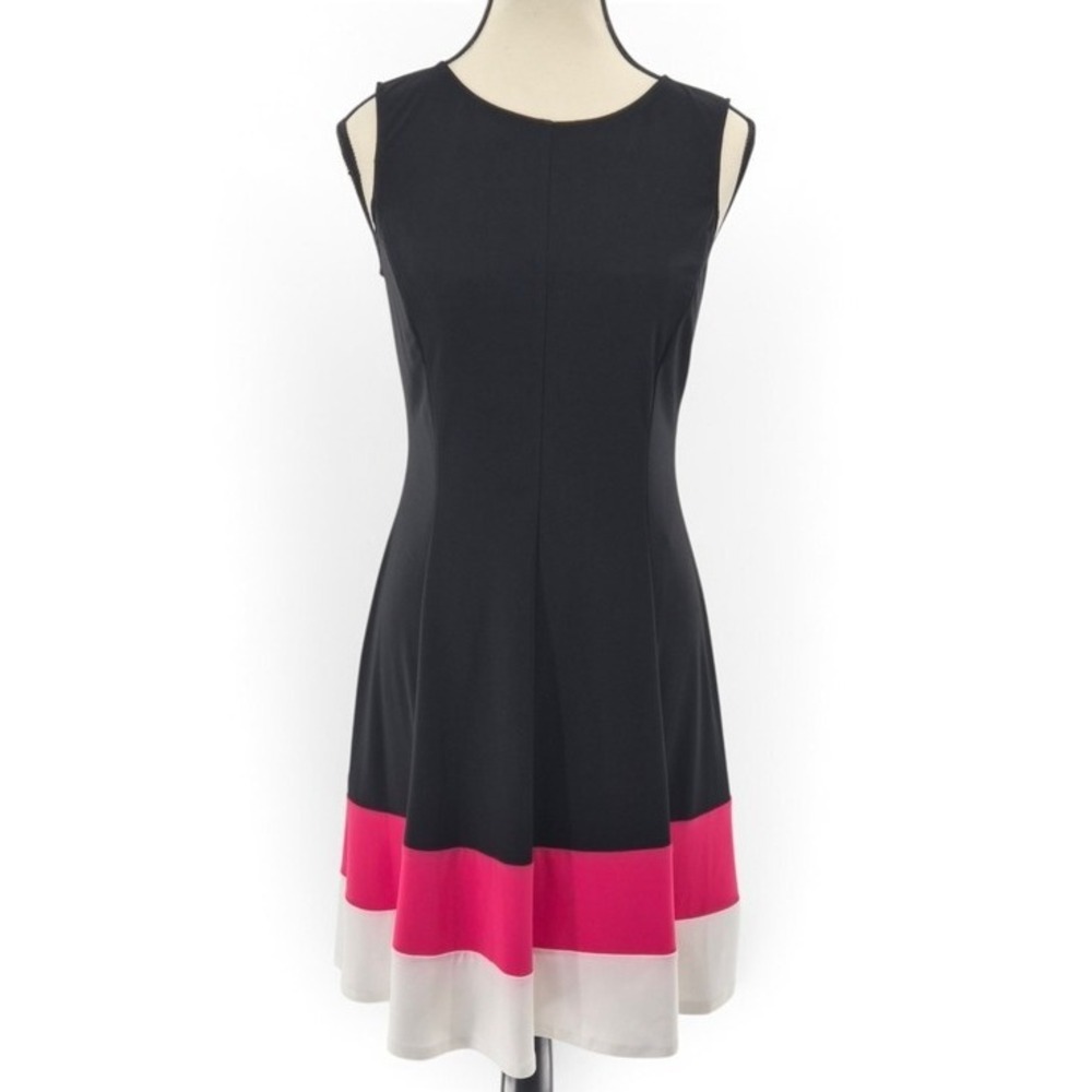 Lauren Ralph Lauren Dress 4 Black Pink White Colorblock Fit Flare Stretch Jersey